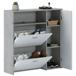 Mobile da Ingresso Grigio Cemento Bianco 04-mag Paia 3 Ripiani 91.5x26.6x94h cm, 3 Ante - Scultore