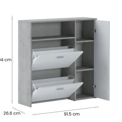 Mobile da Ingresso Grigio Cemento Bianco 04-mag Paia 3 Ripiani 91.5x26.6x94h cm, 3 Ante - Scultore