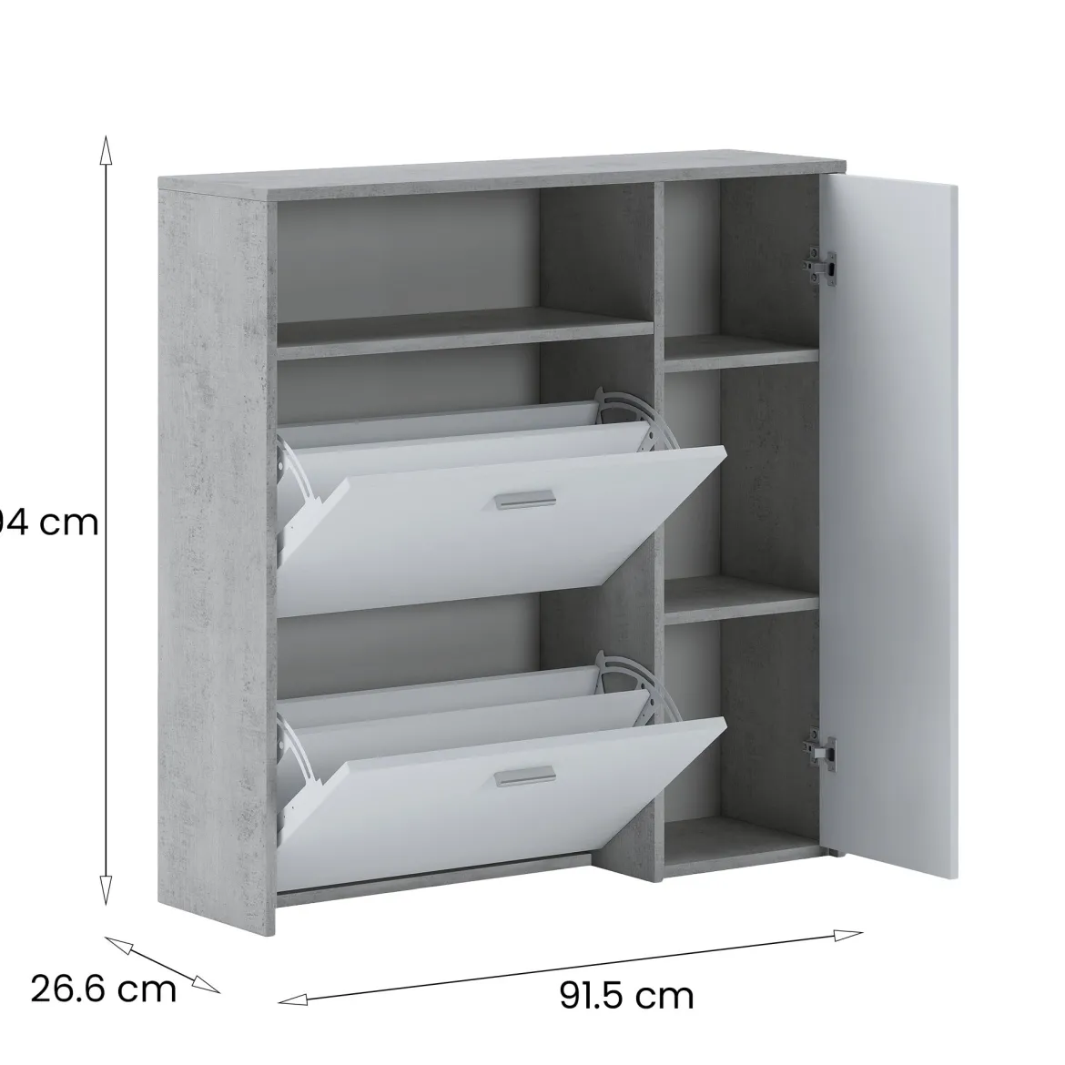 Mobile da Ingresso Grigio Cemento Bianco 04-mag Paia 3 Ripiani 91.5x26.6x94h cm, 3 Ante - Scultore