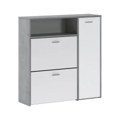 Mobile da Ingresso Grigio Cemento Bianco 04-mag Paia 3 Ripiani 91.5x26.6x94h cm, 3 Ante - Scultore