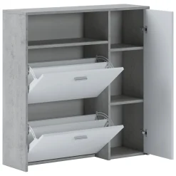 Mobile da Ingresso Grigio Cemento Bianco 04-mag Paia 3 Ripiani 91.5x26.6x94h cm, 3 Ante - Scultore