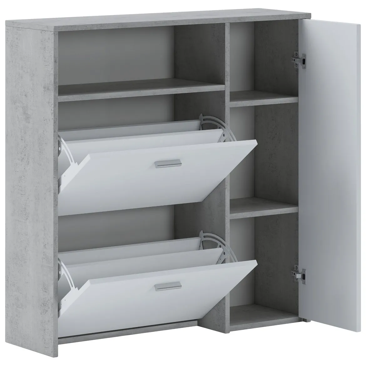 Mobile da Ingresso Grigio Cemento Bianco 04-mag Paia 3 Ripiani 91.5x26.6x94h cm, 3 Ante - Scultore