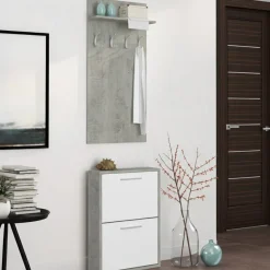 Mobile da Ingresso Grigio Cemento Bianco Specchio Incluso Paia 61x28x186h cm, un Cassetto - Candiolo