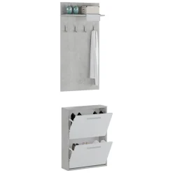 Mobile da Ingresso Grigio Cemento Bianco Specchio Incluso Paia 61x28x186h cm, un Cassetto - Candiolo