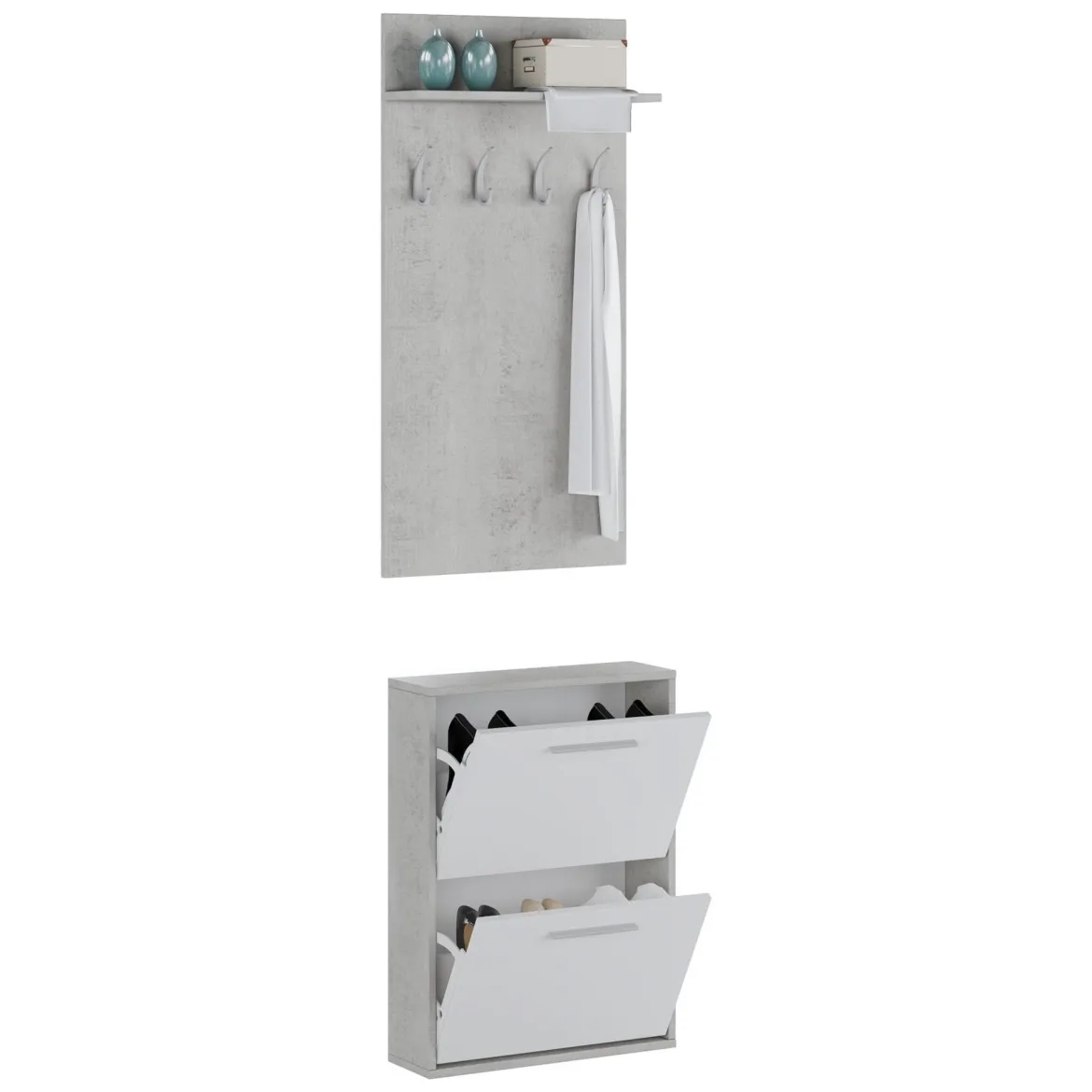 Mobile da Ingresso Grigio Cemento Bianco Specchio Incluso Paia 61x28x186h cm, un Cassetto - Candiolo
