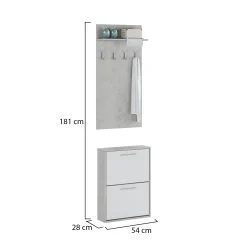 Mobile da Ingresso Grigio Cemento Bianco Specchio Incluso Paia 61x28x186h cm, un Cassetto - Candiolo