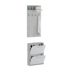 Mobile da Ingresso Grigio Cemento Bianco Specchio Incluso Paia 61x28x186h cm, un Cassetto - Candiolo
