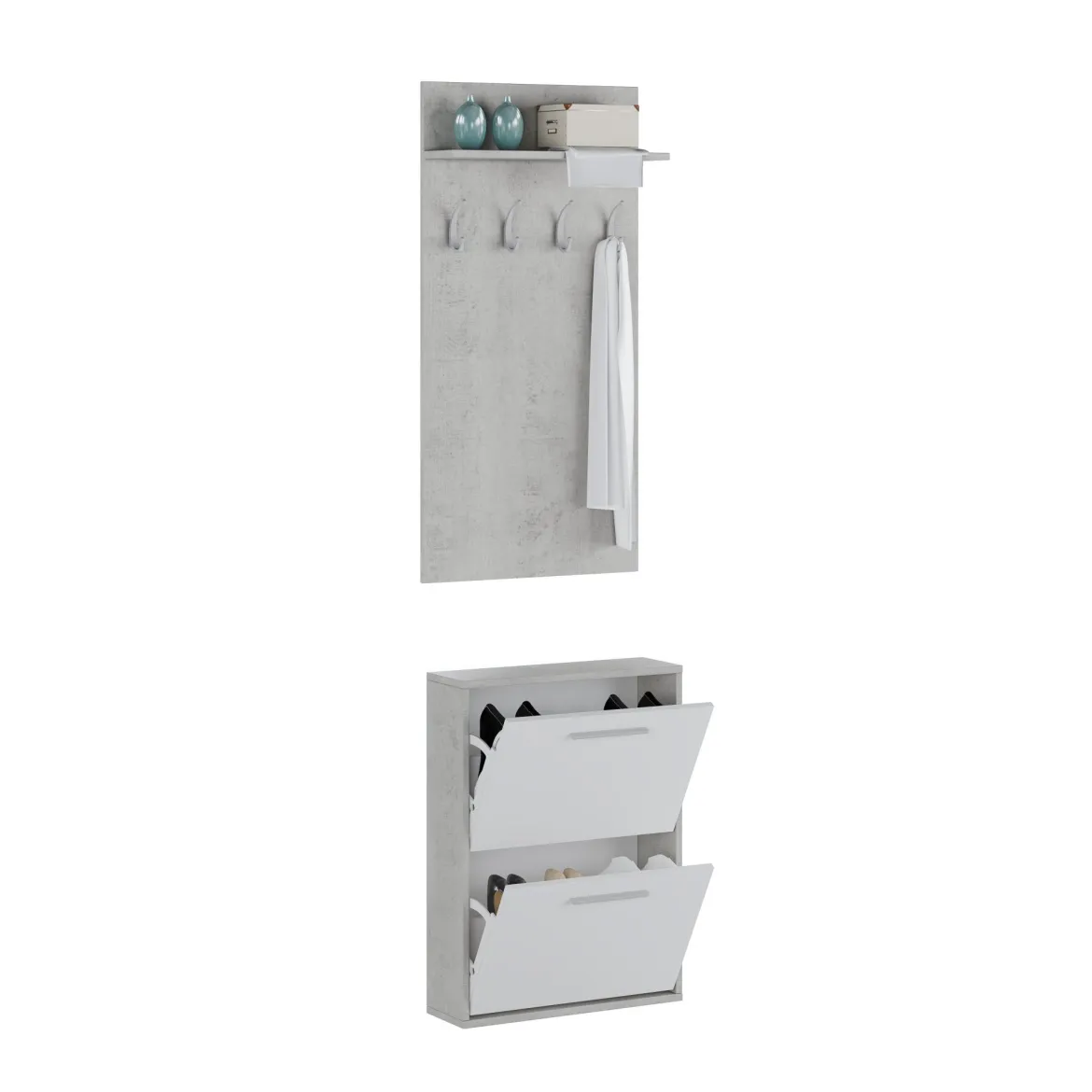 Mobile da Ingresso Grigio Cemento Bianco Specchio Incluso Paia 61x28x186h cm, un Cassetto - Candiolo