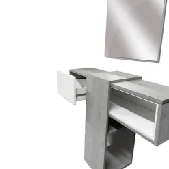 Mobile da Ingresso Grigio Cemento Bianco Specchio Incluso un Ripiano 100x31x75h cm, Appendiabiti - Limbadi