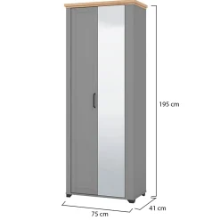 Mobile da Ingresso Grigio Marrone Rovere Nodi Specchio Incluso 3 Ripiani 75x41x194.5h cm, Appendiabiti - Coggiola