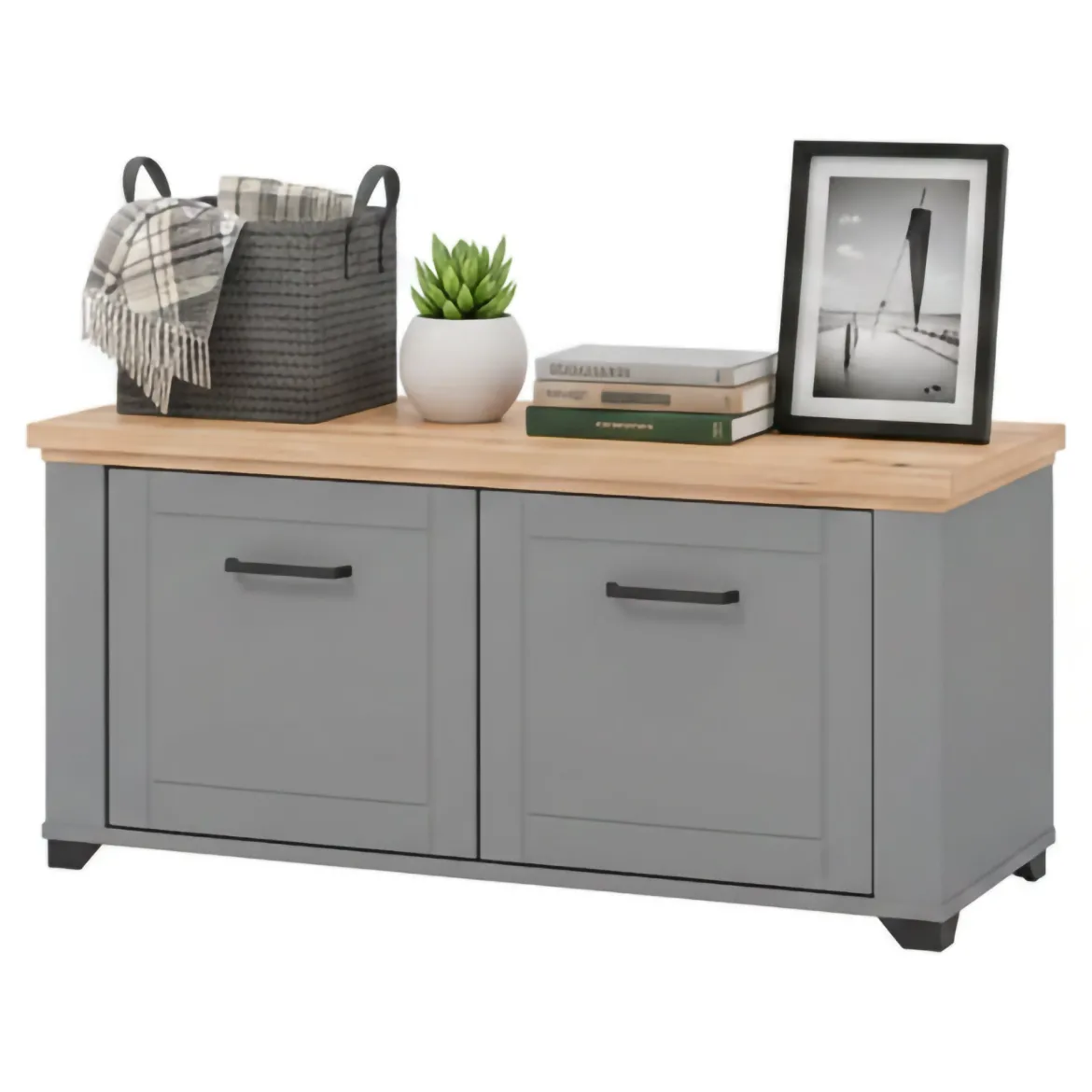 Mobile da Ingresso Grigio Marrone Rovere un Ripiano 2 Ante 103.5x41x47.5h cm, 2 Vani - Menfi