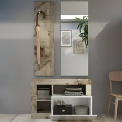 Mobile da Ingresso Marrone Lucido Bianco Pero Specchio Incluso Appendiabiti 90.5x36x170h cm, 4 Paia - Casalino