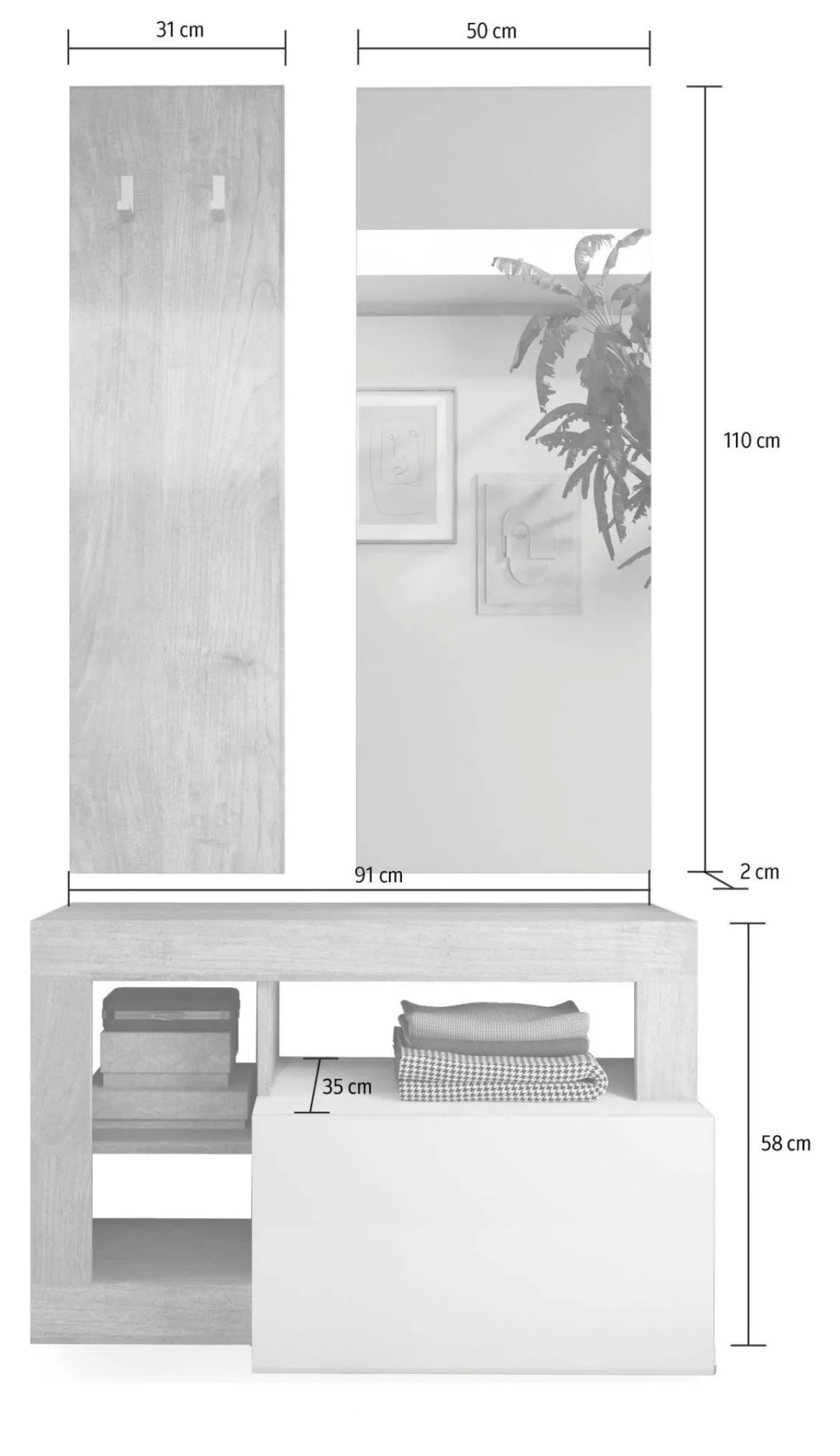 Mobile da Ingresso Marrone Lucido Bianco Pero Specchio Incluso Appendiabiti 90.5x36x170h cm, 4 Paia - Casalino
