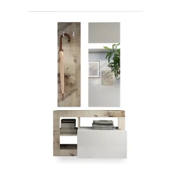 Mobile da Ingresso Marrone Lucido Bianco Pero Specchio Incluso Appendiabiti 90.5x36x170h cm, 4 Paia - Casalino