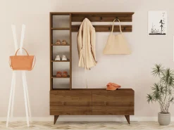 Mobile da Ingresso Marrone Noce Bianco Specchio Incluso 2 Ripiani 105x30x85h cm, Modulabile - Gazzuolo