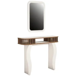 Mobile da Ingresso Marrone Noce Bianco Specchio Incluso 2 Ripiani 105x30x85h cm, Modulabile - Gazzuolo