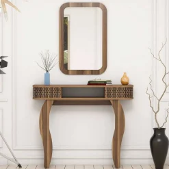Mobile da Ingresso Marrone Noce Marrone Noce Specchio Incluso 2 Ripiani 105x30x85h cm, Modulabile - Gazzuolo