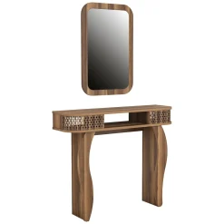 Mobile da Ingresso Marrone Noce Marrone Noce Specchio Incluso 2 Ripiani 105x30x85h cm, Modulabile - Gazzuolo