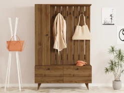 Mobile da Ingresso Marrone Noce Nero Appendiabiti 6 Ripiani 112x35x170h cm, Apertura a Ribalta, Battente - Cairate