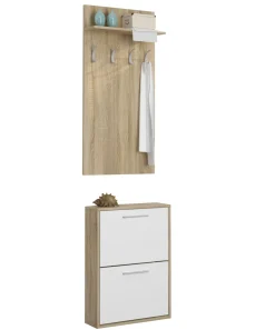 Mobile da Ingresso Marrone Rovere Bianco Specchio Incluso 12 Paia 120x25x192h cm, un Cassetto - Verres