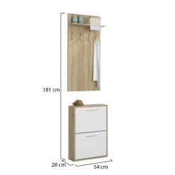 Mobile da Ingresso Marrone Rovere Bianco Specchio Incluso 12 Paia 120x25x192h cm, un Cassetto - Verres