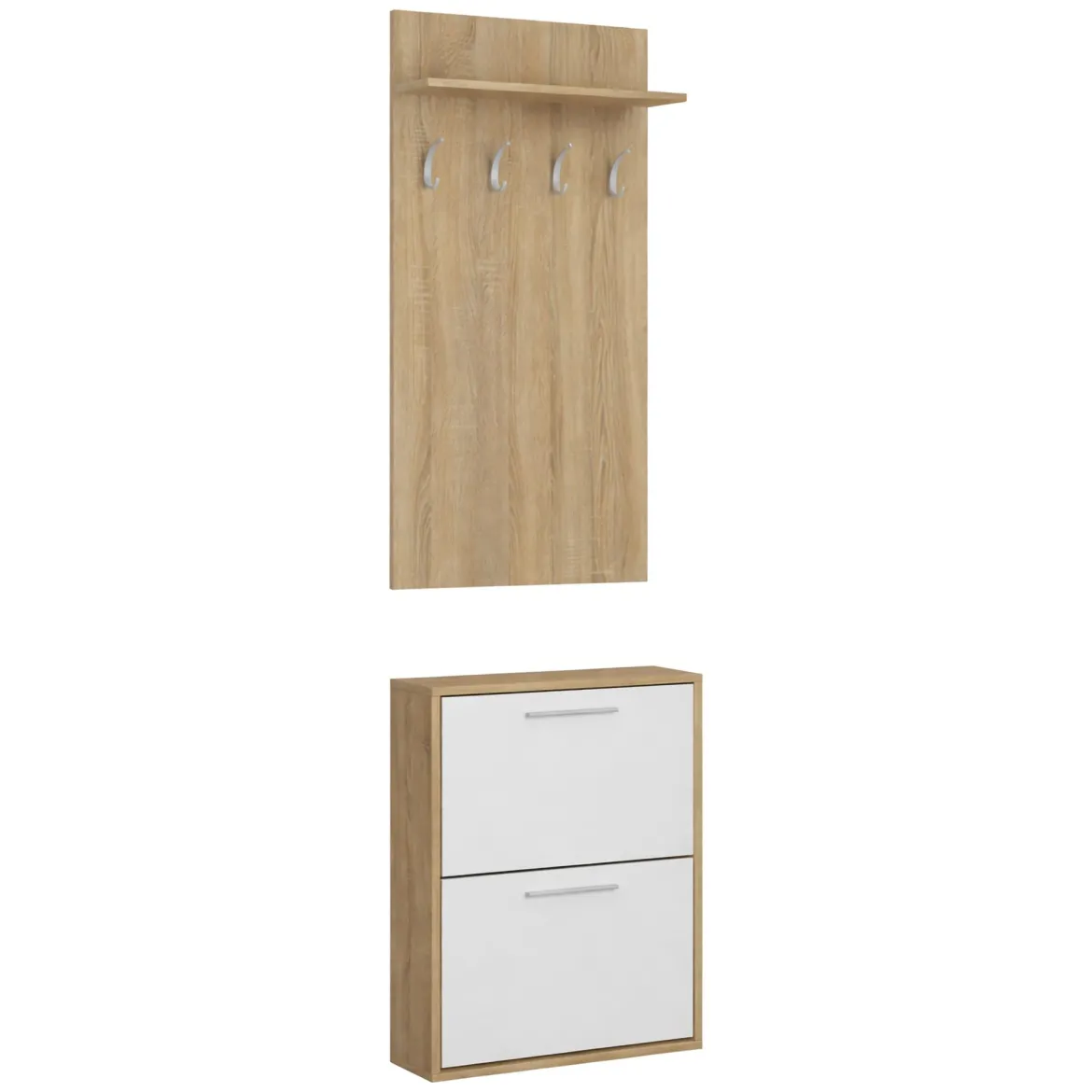 Mobile da Ingresso Marrone Rovere Bianco Specchio Incluso 12 Paia 120x25x192h cm, un Cassetto - Verres