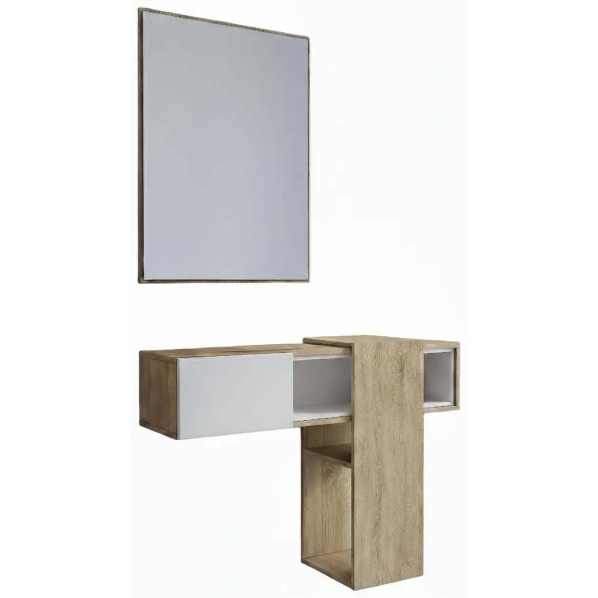 Mobile da Ingresso Marrone Rovere Chiaro Nero un Cassetto 2 Ripiani 51.5x35x98h cm, Un'anta - Trevi