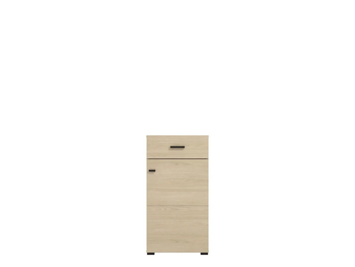 Mobile da Ingresso Marrone Rovere Chiaro Nero un Cassetto 2 Ripiani 51.5x35x98h cm, Un'anta - Trevi