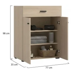 Mobile da Ingresso Marrone Rovere Chiaro Nero un Cassetto 2 Ripiani 77x35x98h cm, 2 Ante - Torrice