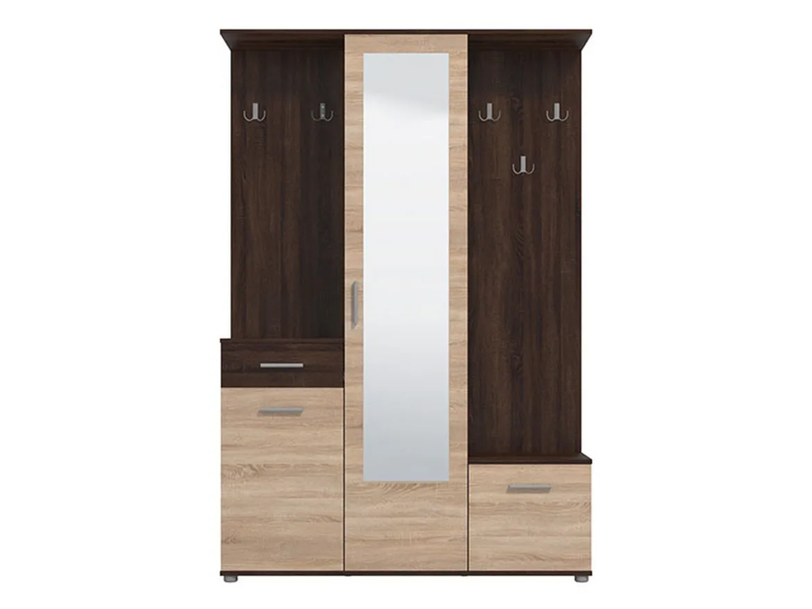 Mobile da Ingresso Marrone Rovere Marrone Noce Specchio Incluso un Cassetto 133.5x33x197.5h cm, 9 Ripiani - Volpara