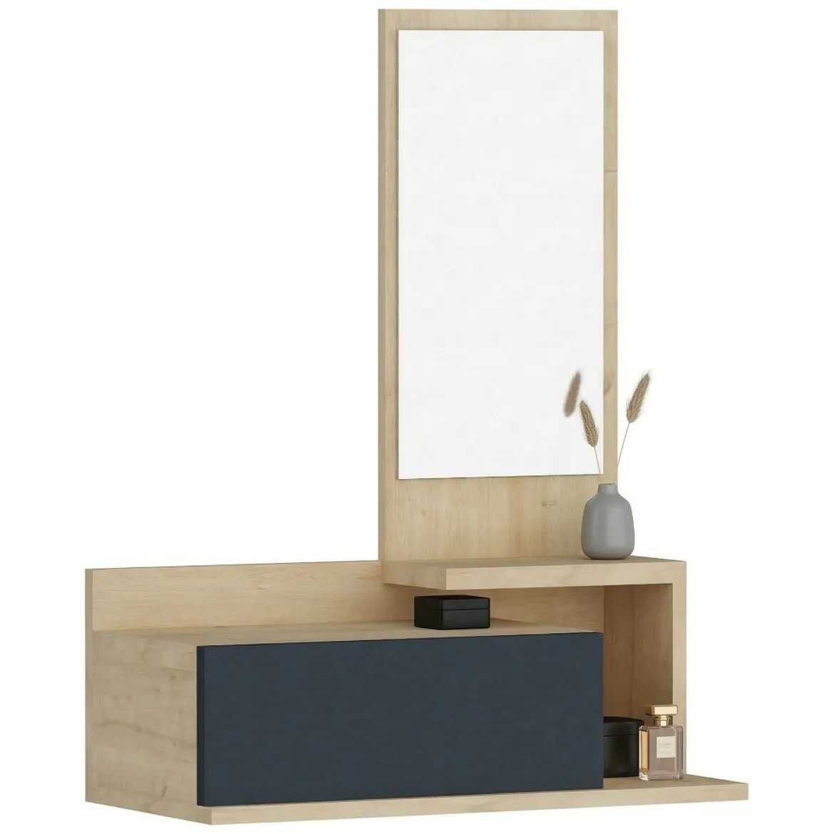 Mobile da Ingresso Marrone Rovere Nero Appendiabiti 2 Ripiani 113x35x49h cm, Apertura a Ribalta - Serina