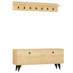 Mobile da Ingresso Marrone Rovere Nero Appendiabiti 2 Ripiani 113x35x49h cm, Apertura a Ribalta - Serina