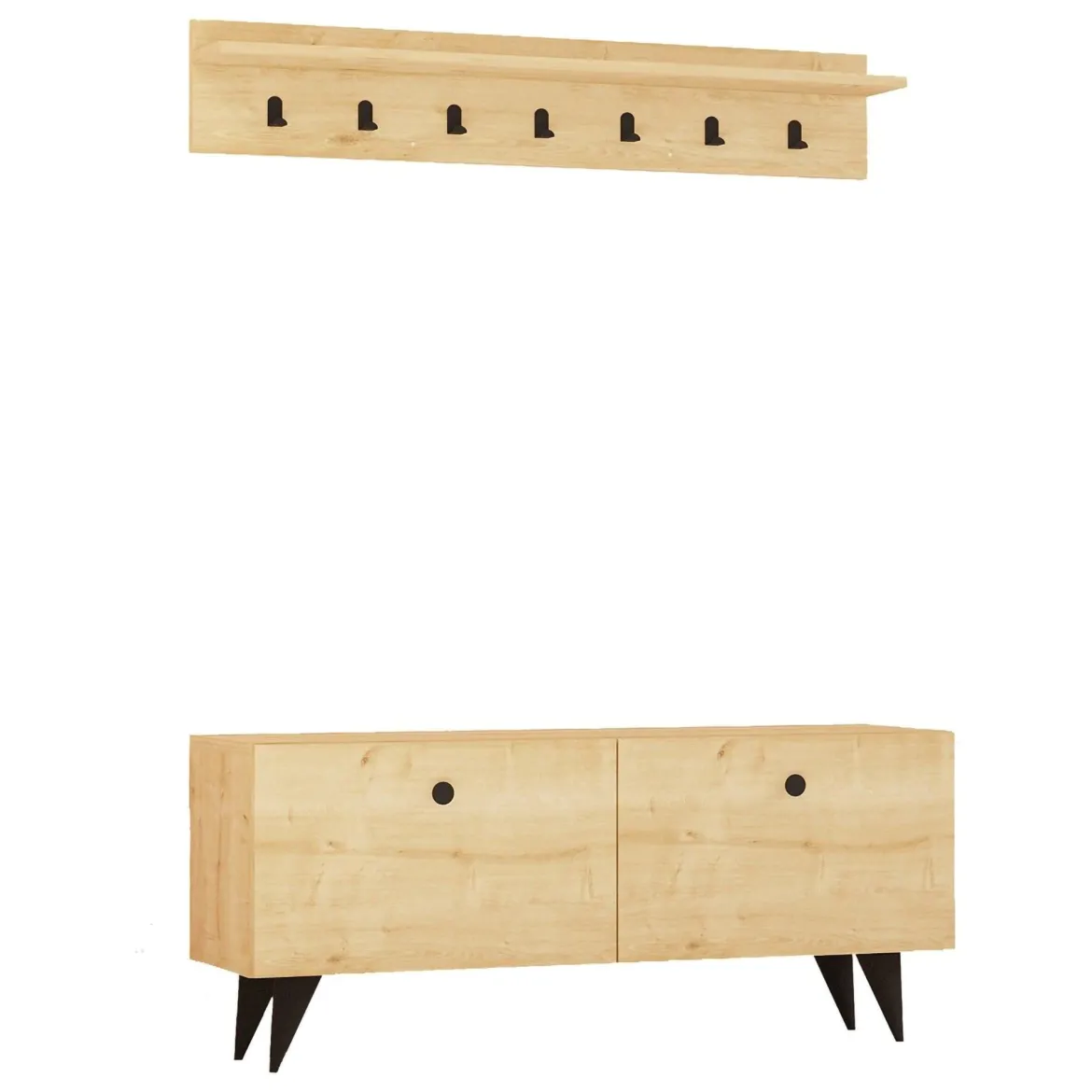 Mobile da Ingresso Marrone Rovere Nero Appendiabiti 2 Ripiani 113x35x49h cm, Apertura a Ribalta - Serina