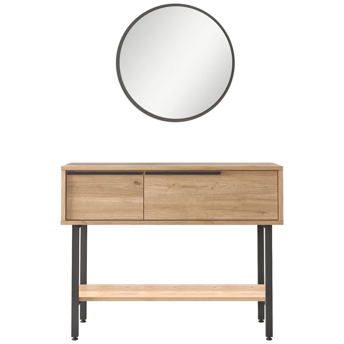 Mobile da Ingresso Marrone Rovere Nero Specchio Incluso Modulabile 100x30x76h cm, 2 Ripiani - Recale