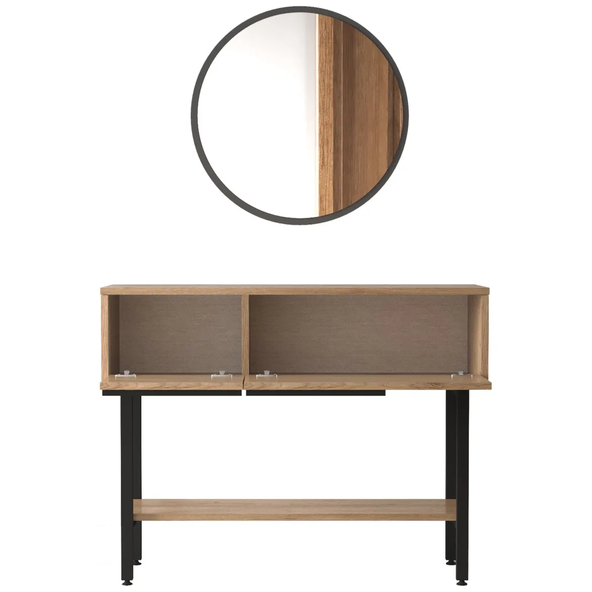 Mobile da Ingresso Marrone Rovere Nero Specchio Incluso Modulabile 100x30x76h cm, 2 Ripiani - Recale