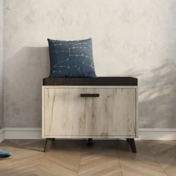 Mobile da Ingresso Marrone Rovere Nero un Ripiano Un'anta 68x35x52.5h cm, 2 Vani - Lainate