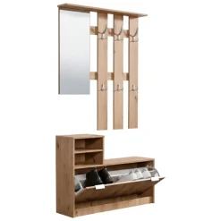 Mobile da Ingresso Marrone Rovere Nodi Nero Antracite 6 Paia 7 Ripiani 74x33x183h cm, Appendiabiti - Formigaro