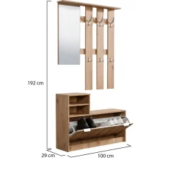 Mobile da Ingresso Marrone Rovere Nodi Grigio Specchio Incluso 4 Ripiani 100x29x191.5h cm, Appendiabiti - Tonengo