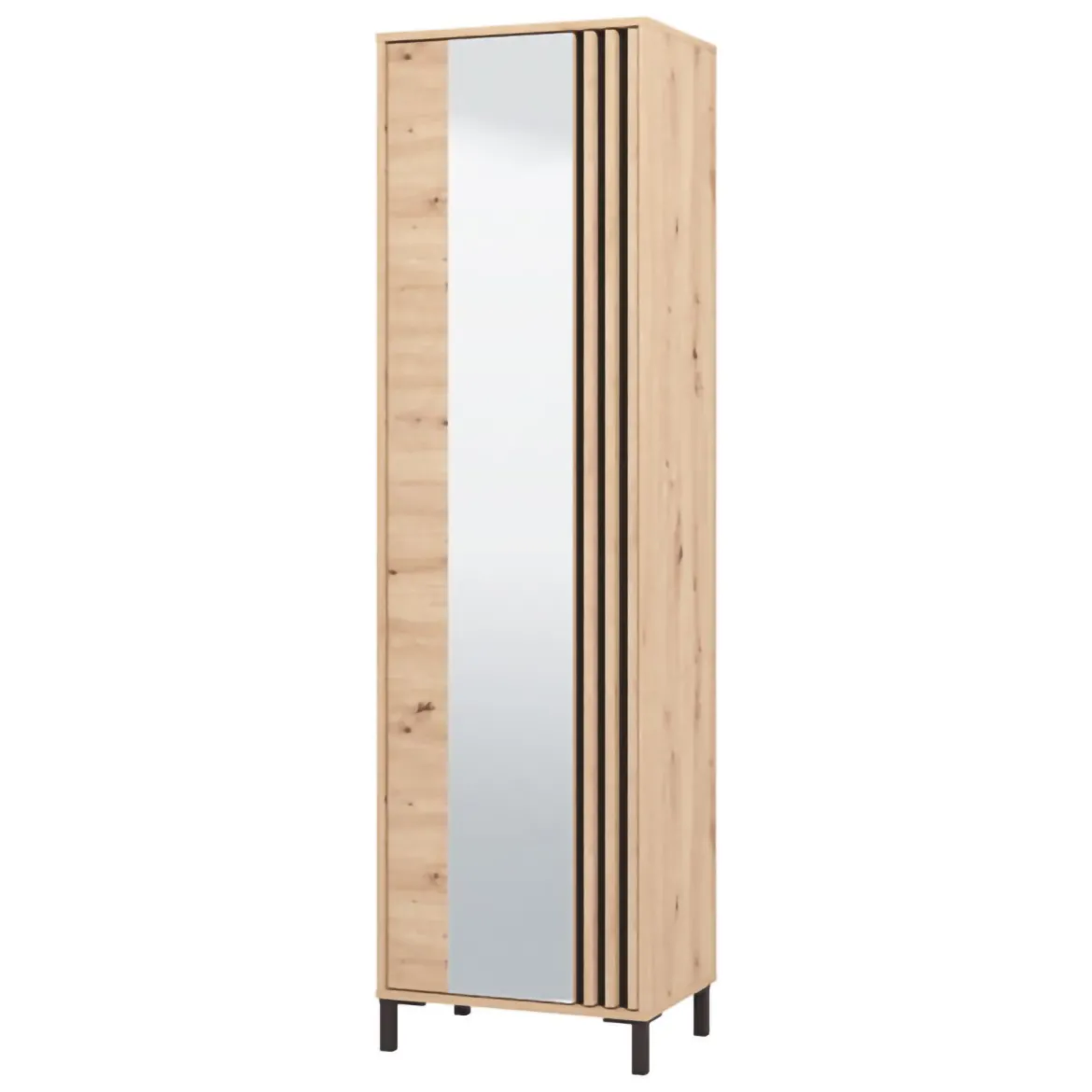 Mobile da Ingresso Marrone Rovere Nodi Nero Specchio Incluso 2 Ripiani 193x55x40h cm, Appendiabiti - Apia