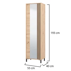 Mobile da Ingresso Marrone Rovere Nodi Nero Specchio Incluso 2 Ripiani 193x55x40h cm, Appendiabiti - Apia