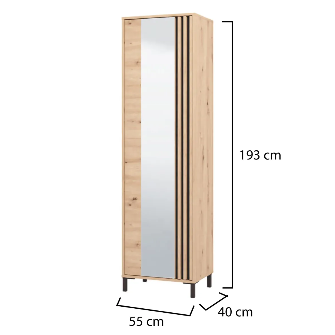 Mobile da Ingresso Marrone Rovere Nodi Nero Specchio Incluso 2 Ripiani 193x55x40h cm, Appendiabiti - Apia