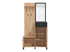 Mobile da Ingresso Marrone Rovere Nodi Nero Specchio Incluso un Ripiano 102x76x21h cm, Appendiabiti - Nuku