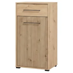 Mobile da Ingresso Marrone Rovere Nodi Nero un Cassetto 2 Ripiani 54.5x40x101.5h cm, Un'anta - Pincara
