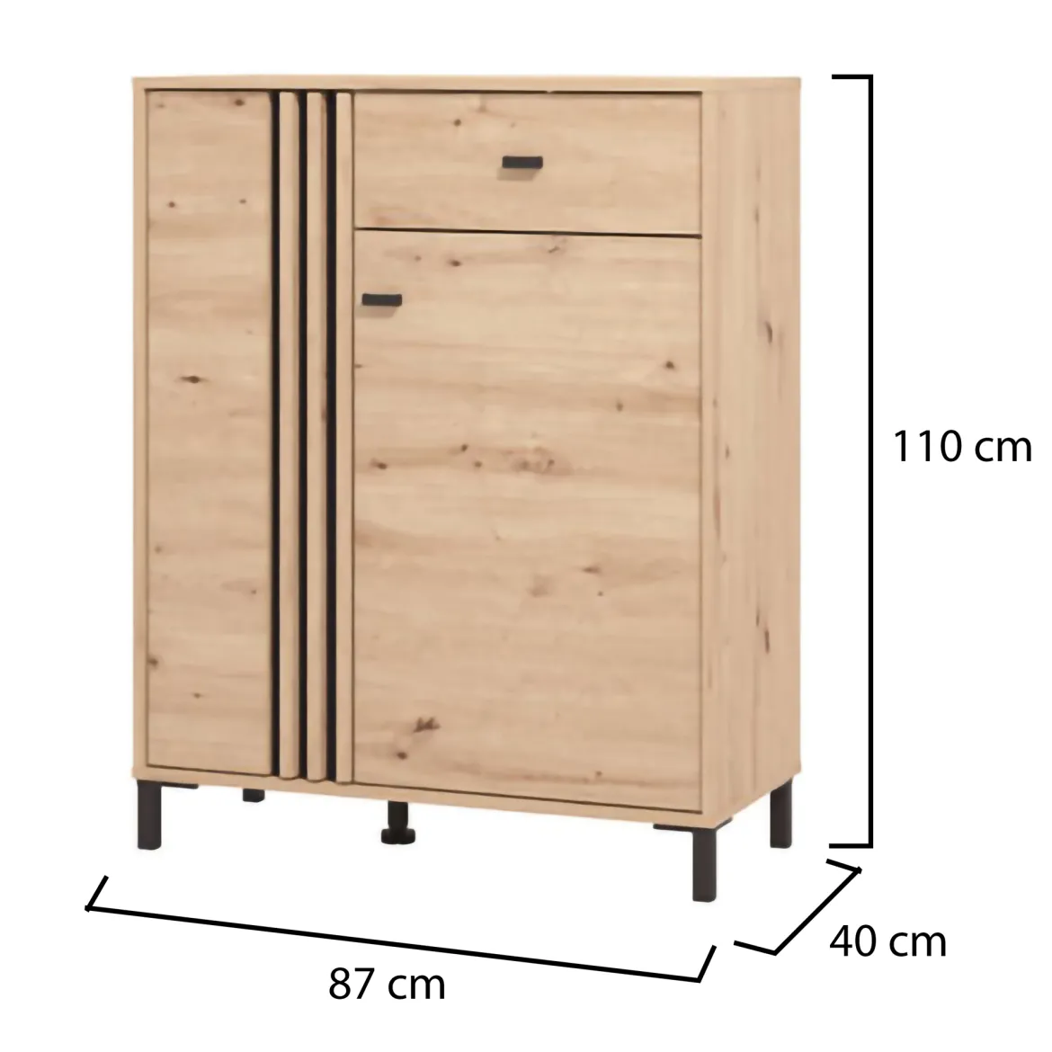 Mobile da Ingresso Marrone Rovere Nodi Nero un Cassetto 4 Ripiani 87x40x110h cm, 2 Ante - Hanga