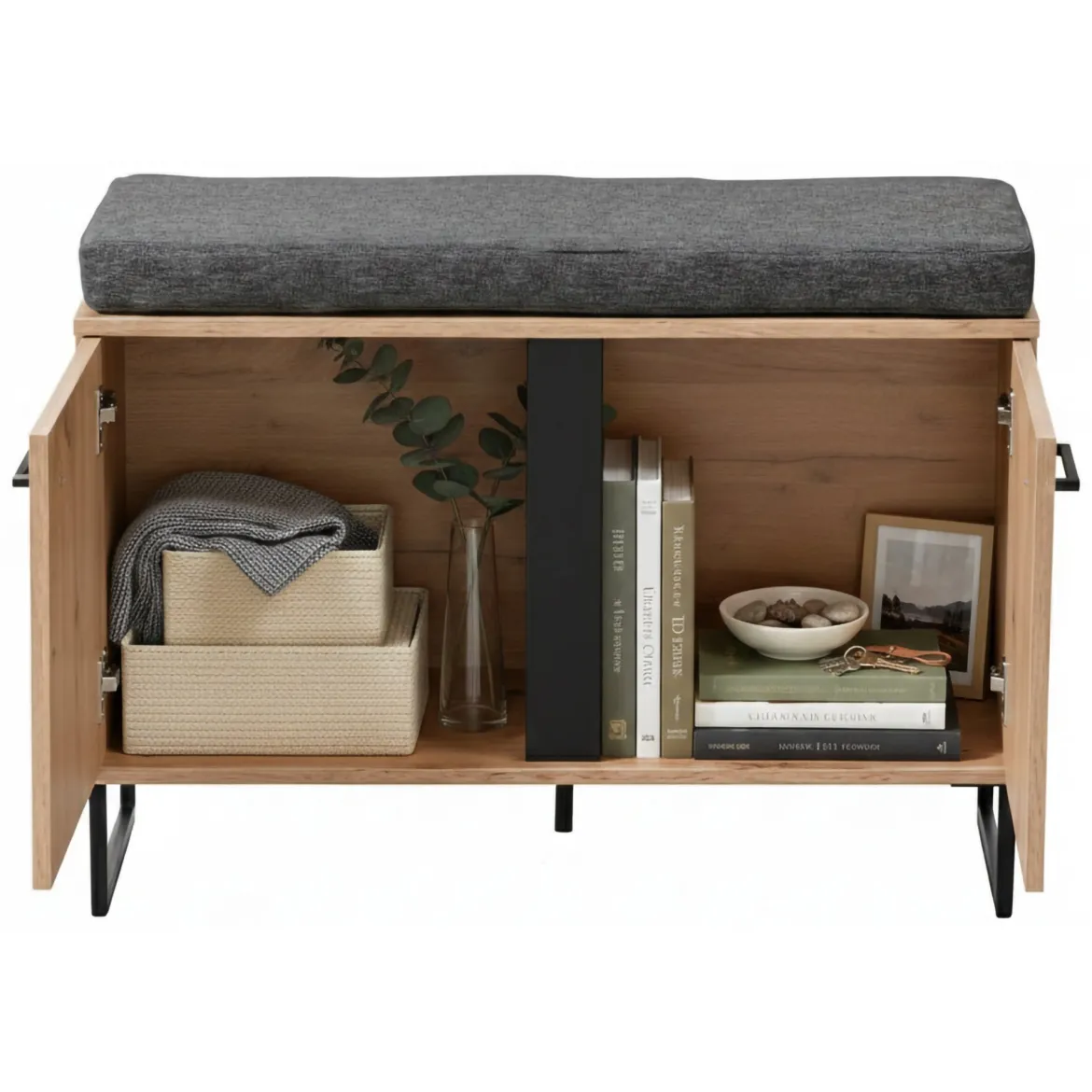 Mobile da Ingresso Marrone Rovere Nodi Nero un Ripiano 2 Ante 84.5x35x59.5h cm, 2 Vani - Roascio