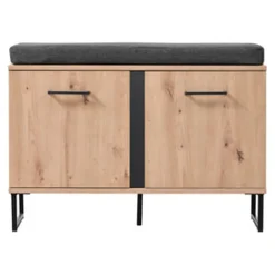 Mobile da Ingresso Marrone Rovere Nodi Nero un Ripiano 2 Ante 84.5x35x59.5h cm, 2 Vani - Roascio