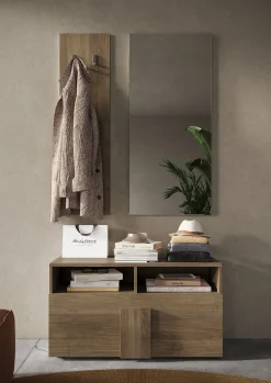 Mobile da Ingresso Marrone Rovere Specchio Incluso un Ripiano 82x30x15h cm, Modulabile - Cremano
