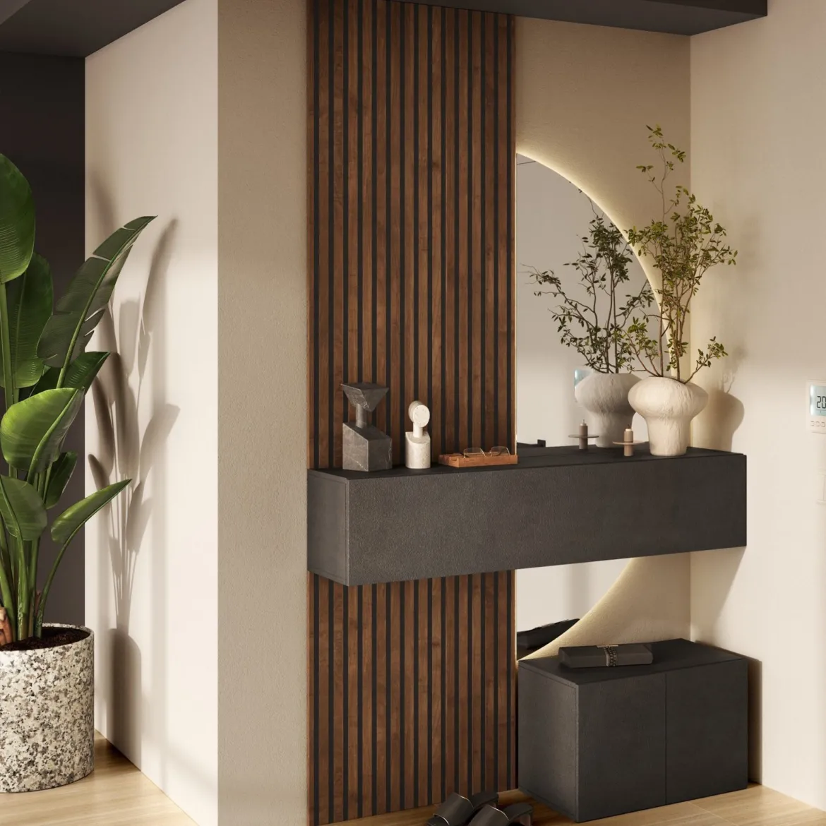 Mobile da Ingresso Marrone Scuro Marrone Quercia 2 Paia Cassetti 138x35x241h cm, Ripiani Made in Italy - Liscate