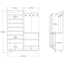 Mobile da Ingresso Marrone Terracotta Marrone Rovere Appendiabiti 12 Ripiani 147x36x196h cm, Apertura Battente - Tignale