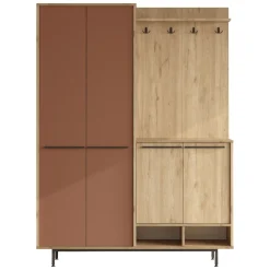Mobile da Ingresso Marrone Terracotta Marrone Rovere Appendiabiti 12 Ripiani 147x36x196h cm, Apertura Battente - Tignale